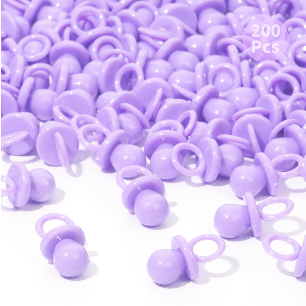 200 Mini Pacifiers Baby Shower Game Girl, 0.86 Plastic Pacifiers Baby Shower Game, Bulk Baby Shower Pacifiers for Gender Reveal Baby Shower Decoration DIY, Table Scatter, Baby Shower Favors (Purple)