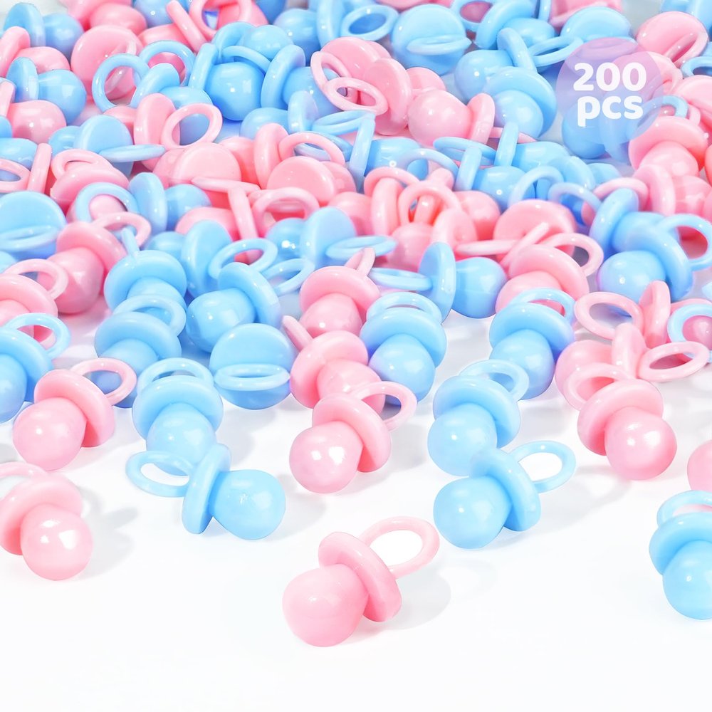 200 Mini Pacifiers Baby Shower Game Boy, 0.86 Plastic Pacifiers Baby Shower Game, Bulk Baby Shower Pacifiers for Gender Reveal Baby Shower Decoration DIY, Table Scatter(Blue&Pink)