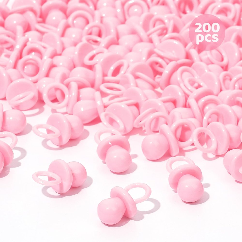 200 Mini Pacifiers Baby Shower Game Girl, 0.86 Plastic Pacifiers Baby Shower Game, Bulk Baby Shower Pacifiers for Gender Reveal Baby Shower Decoration DIY, Table Scatter, Baby Shower Favors (Pink)