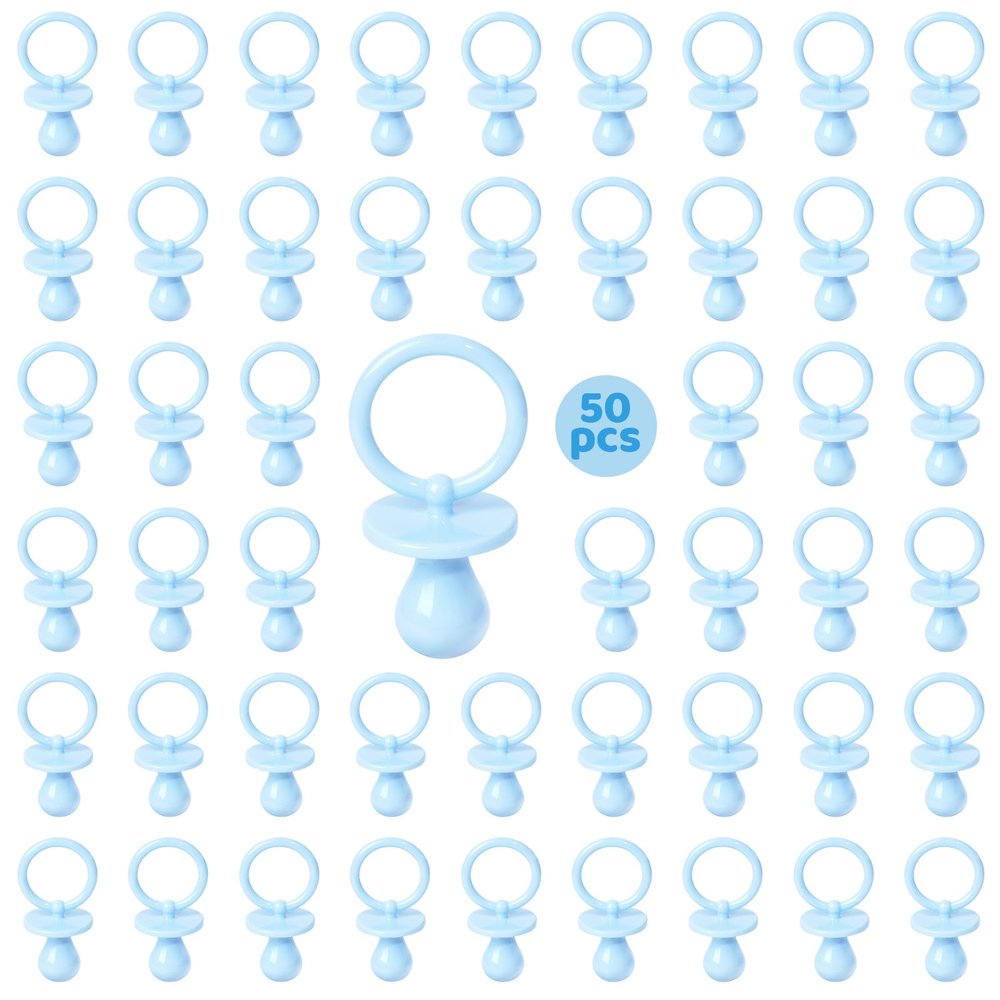 50 Pacifiers for Baby Shower Game Boy, 2.75 Plastic Pacifiers Baby Shower Game, Bulk Baby Shower Pacifiers for Gender Reveal Baby Shower Decoration DIY, Table Scatter, Baby Shower Favors (Blue)