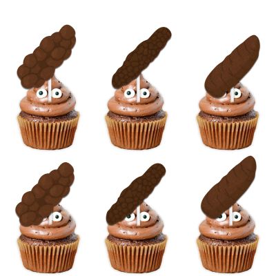 18pcs Brown Glitter Dessert Cupcake Topper Pick for Funny Excrement Poop Theme Decor Supplies Men Women Happy Birthday Party Decoration