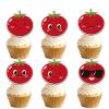 18pcs Red Glitter Cute Tomato Dessert Cupcake Topper Funny Vegetable Theme Decor Supplies Baby Shower Boys Girls Happy Birthday Announce Pregnancy Party Decorations view 1