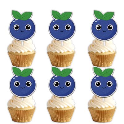 18pcs Blue Glitter Cute Blueberry Dessert Cupcake Topper Pick for Funny Fruit Theme Decor Supplies Baby Shower Men Women Boys Girls Happy Birthday Party Decorations