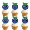 18pcs Blue Glitter Cute Blueberry Dessert Cupcake Topper Pick for Funny Fruit Theme Decor Supplies Baby Shower Men Women Boys Girls Happy Birthday Party Decorations view 1