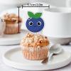 18pcs Blue Glitter Cute Blueberry Dessert Cupcake Topper Pick for Funny Fruit Theme Decor Supplies Baby Shower Men Women Boys Girls Happy Birthday Party Decorations view 2