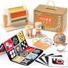 Toyssa Montessori Toys for Babies 0-6 Months, 6 in 1 Wooden Learning Educational Sensory Toys with Spinning Drum & Tummy Time Mirror & Baby Rattle & Flash Card, Birthday Gifts for Babies Boys Girls view 1