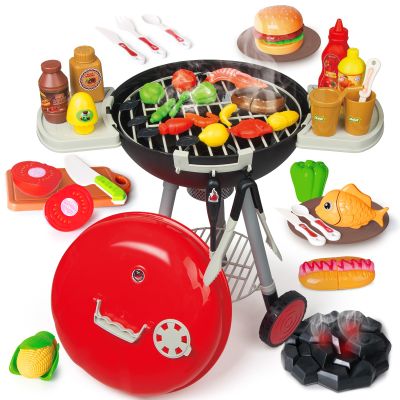 79PCS BBQ Grill Set for Kids - Kitchen Playset With Realistic Spray, Light & Sound - Interactive Toddler Toy for Boys Girls - Christmas Birthday Gift