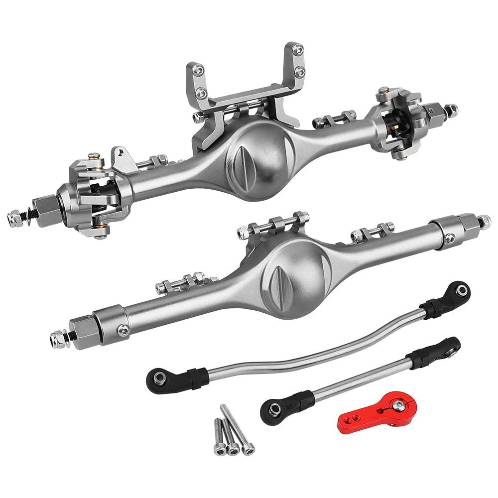 Pothyes Aluminum Front Rear Straight Axle Kit for 1/10 Axial SCX10 II Deadbolt 90046 90047 Element Enduro Vanquish RC Crawler Car Hops Up Modified Upgrade Part (Gray)