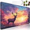 JVGFYNKL for TCG Playmat with Zones, 24x14 in Non-Slip Rubber for MTG Playmat with Drawstring Travel Pouch and 6 Dice, for MTG Mat, Cute Deer Landscape Pattern Card Game Playmats view 1
