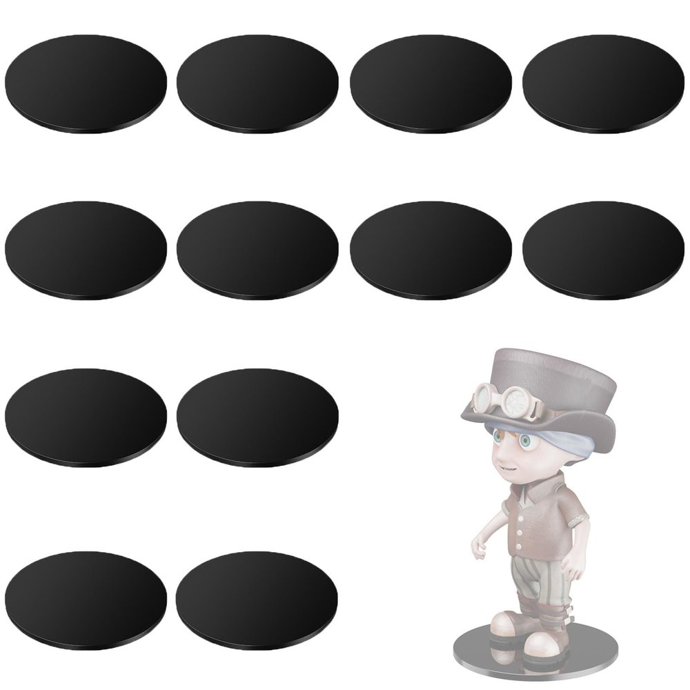 Cosmos 12 Pcs Round Action Figure Stand Base Acrylic Figure Display Stands Miniature Bases Mini Doll Model Display Holder Accessories for Figures, Dolls, Small Collectibles (Solid Black, 50mm)