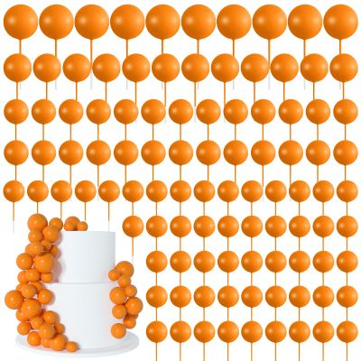 BOUBONI 138 Pcs Balls Cake Topper Decorations Balloon Cupcake Toppers Foam Multisize Cake Topper Balls for Thanksgiving Halloween Birthday Party Wedding Anniversary