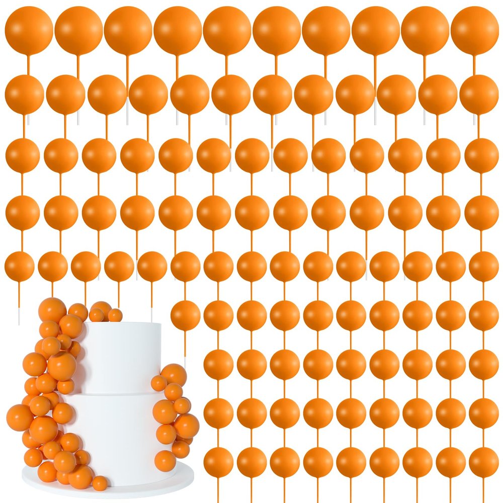 BOUBONI 138 Pcs Balls Cake Topper Decorations Balloon Cupcake Toppers Foam Multisize Cake Topper Balls for Thanksgiving Halloween Birthday Party Wedding Anniversary