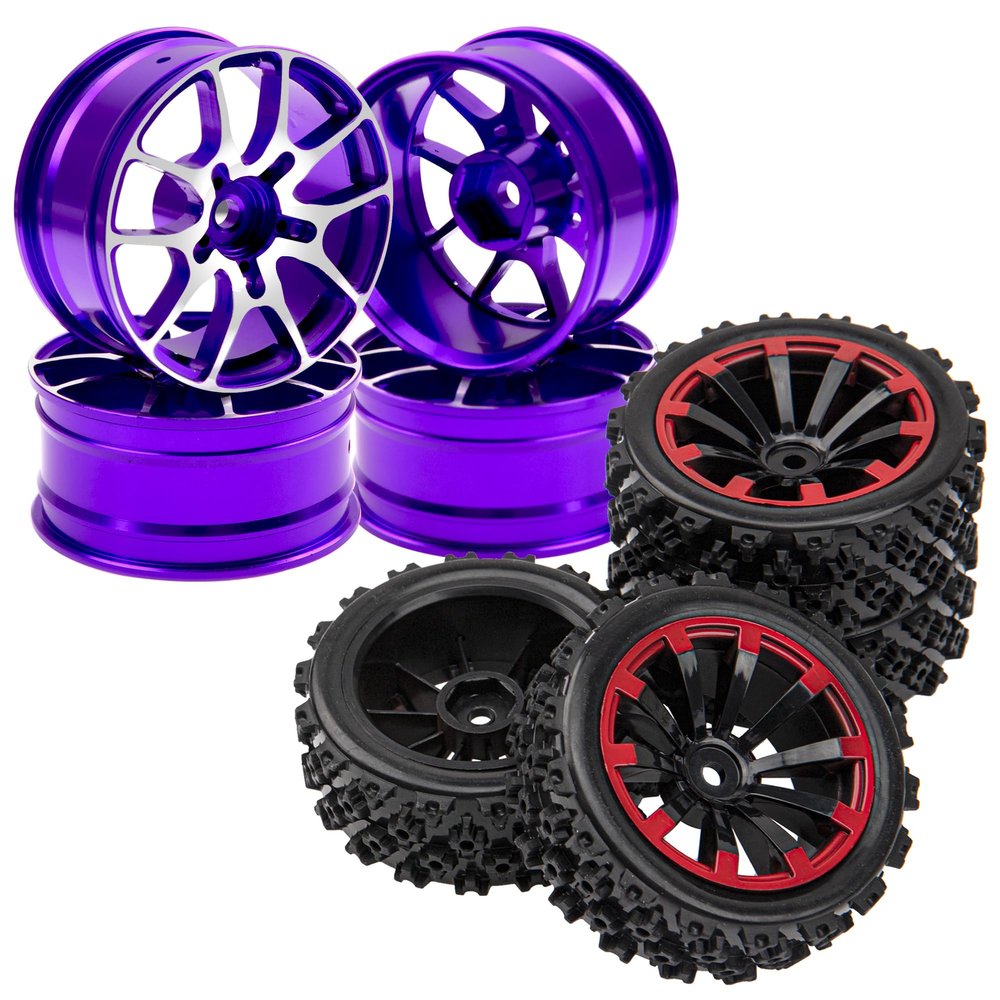 Aluminum Alloy 1/10 On-Road Racing Touring Drift Car Wheel Rims 12mm Hex Hub 26mm Width & 10-Spoke 12mm Hex Hub Wheel Rims & Rubber Tires