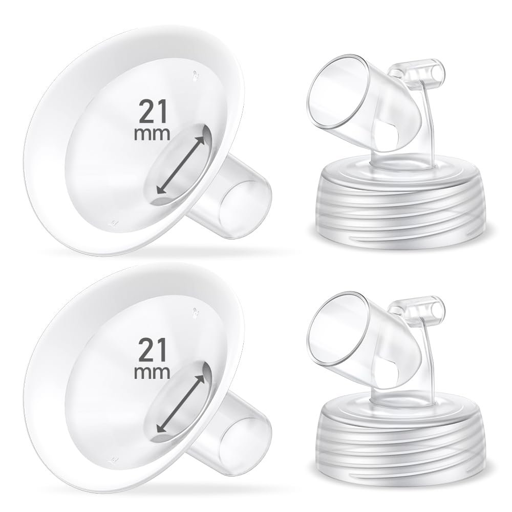 2 Packs 21mm Flange Set, Updated Soft Rim Shield and Wide Mouth Base Connector Pump Parts for Spectra S2 Spectra S1 9 Plus Breastpumps Accessories, 106 Degree Wider Opening Angel