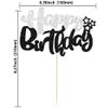 Ephlyn 1Pcs Happy Birthday Cake Topper Glitter Cake Pick for Celebrating Anniversary Theme Party Cake Decorations Supplies Black and Silver view 2