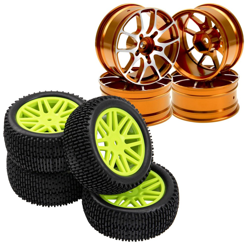 12mm Hex Wheel Rims & OD 88mm/3.46" Rubber Tires with Foam Front Rear Wheel & Aluminum Alloy 1/10 On-Road Racing Touring Drift Car Wheel Rims 12mm Hex Hub 26mm Width