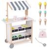 GLACER Ice Cream Cart for Kids - Wood Grocery Store Pretend Play with Making Counter, Produce Scale, Chalkboard, Bell, Wheels, Canopy, Portable Ice Cream Stand for Boys Girls (White) view 1