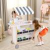 GLACER Ice Cream Cart for Kids - Wood Grocery Store Pretend Play with Making Counter, Produce Scale, Chalkboard, Bell, Wheels, Canopy, Portable Ice Cream Stand for Boys Girls (White) view 2