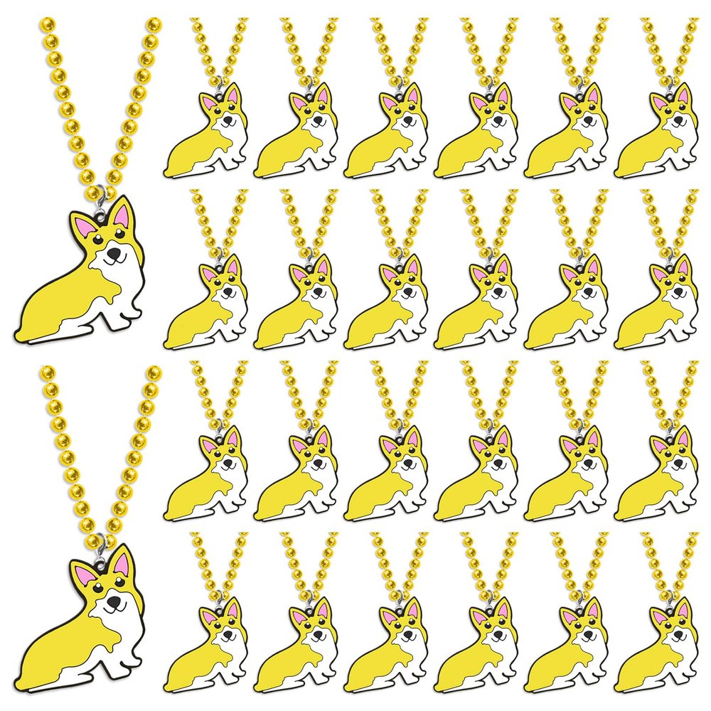 KeeStar 24 Pack Corgi Necklace Party Favors for Animal Themed Party, Baby Shower, Birthday, School Carnival Rewards, Photography Props, Home Decorations, Classroom Prize