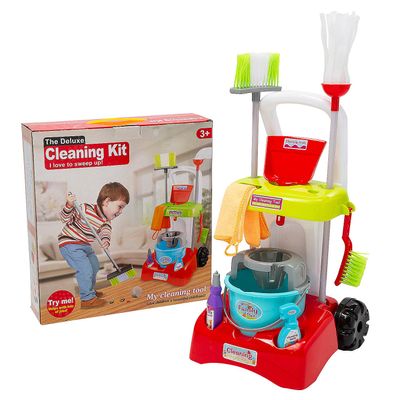 Fun Express Plastic Cleaning Cart Set - Children's Play Cleaning Cart for Kids, Educational Pretend Play for Children, Kids Plastic Cleaning Sets for Kids with Accessories