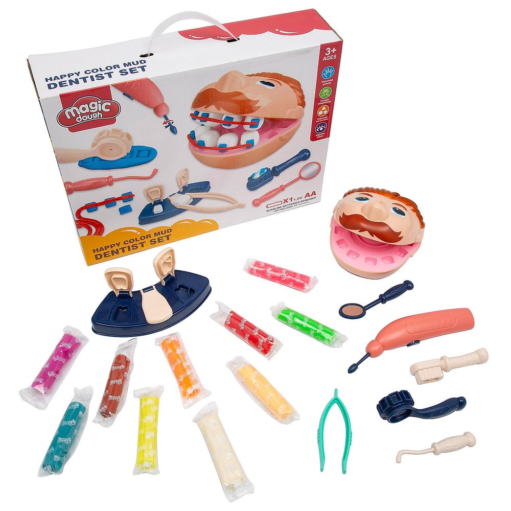 Fun Express Dentist Playdough Set for Kids - Pretend Play Dentist Clay Dough Toy Dental Care Fun for Kids, Creative Learning for Kids, Dental Playdough Set for Young Aspiring Dentists