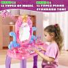 Vanity Makeup Table Toy for Kids, Toddler Girl Pretend Play Makeup Accessories- Princess Dress Up Set, Music Piano & Lights, Adjustable Mirror, Hairdryer, Mermaid Table & Chair Kit, Birthday Gift view 2