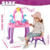 Vanity Makeup Table Toy for Kids, Toddler Girl Pretend Play Makeup Accessories- Princess Dress Up Set, Music Piano & Lights, Adjustable Mirror, Hairdryer, Mermaid Table & Chair Kit, Birthday Gift view 3