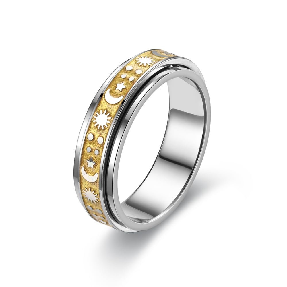 Blowin Golden Anxiety Ring for Women Stainless Steel Band Fidget Ring Sun Moon Star Spinner Ring Stress Anxiety Relief Rings (9)