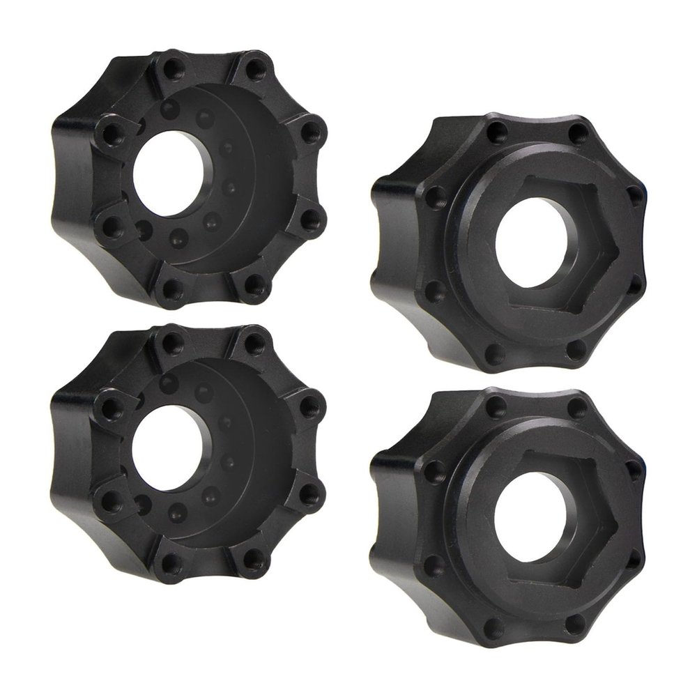 4X Wheel Hubs Upgrades Part Splined Wheel Hubs Hex Wheel Hex Hubs Adapter for 1/7 RC Car Vehicle Hobby DIY Accessories(Normal Black)