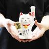 Banko Ware Maneki Neko Coin Bank  Traditional Japanese Lucky Cat for Attracting Wealth and Good Fortune, Decorative Ceramic Piggy Bank (White) view 3