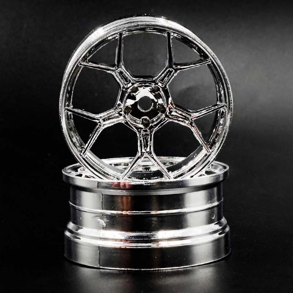 DS Racing 2PCS 1/10 RC Feathery Light Split Spoke Drift Wheels Rims, New Version 8mm Offset, 7gram, Compatible w/Yokomo YD MD RD, MST RMX, Reve D RDX, Redcat RDS, HPI, Tamiya TT (Chrome)