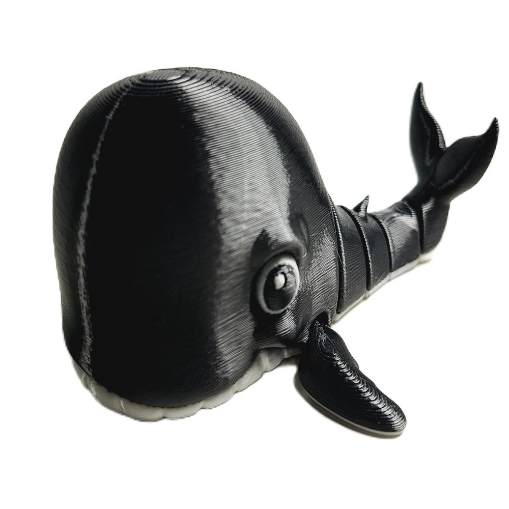 FlexiMech Big Whale Fully Articulated Ocean Mammal 3d Printed 6.5" Long Fidget Toy (Black Chrome)