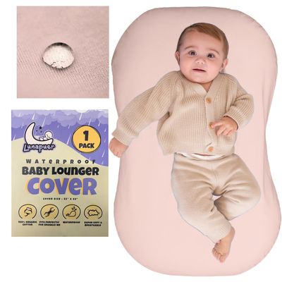 100% Waterproof Baby Lounger Cover - 2-Ply Organic Cotton Slipcovers Keep Your Lounger Clean & Your Baby Comfy - Machine Washable - (Lounger Not Included) - Peach