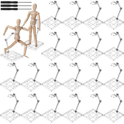 Wonderjune 24 Pack Action Figure Stand Model Support Stand Clear Doll Base Assembly Action Figure Display Holder Base with Screwdriver Compatible HG/RG 1/144 Toy, Transparent(6.3 Inches)