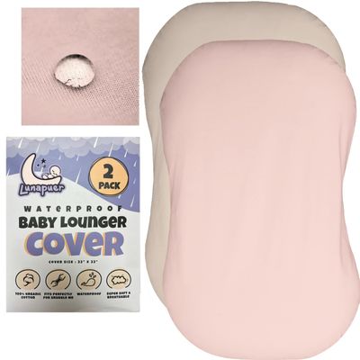 100% Waterproof Baby Lounger Cover - 2-Ply Organic Cotton Slipcovers Keep Your Lounger Clean & Your Baby Comfy - Machine Washable - (Lounger Not Included) - 2-Pack Includes Cream & Peach