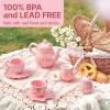 Giant bean Porcelain Tea Set, Pearl Pink Real Tea Party Set for Little Girls, British Royal Princess Series Teapot & Cup & Saucer & Sugar Bowl & Suitcase, for Little Kids Toddlers view 2