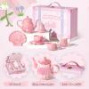 Giant bean Porcelain Tea Set, Pearl Pink Real Tea Party Set for Little Girls, British Royal Princess Series Teapot & Cup & Saucer & Sugar Bowl & Suitcase, for Little Kids Toddlers view 3