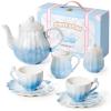 Giant bean Porcelain Tea Set, Gradient Blue Real Tea Party Set for Little Girls, British Royal Princess Series Teapot & Cup & Saucer & Sugar Bowl & Suitcase, for Little Kids Toddlers view 1