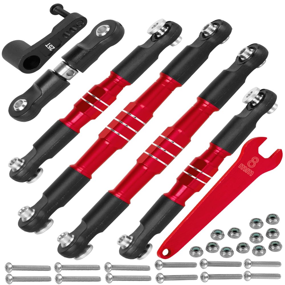 RcarmubWow RC 7075 Turnbuckles Links w/ 25T Servo Arm Upgrades Part for 1/7 Infraction 6S BLX,Felony 6S BLX,Limitless,1/8 Typhon 6S BLX,Alloy Linkage Steering Tie Rod & Servo Arm,Red