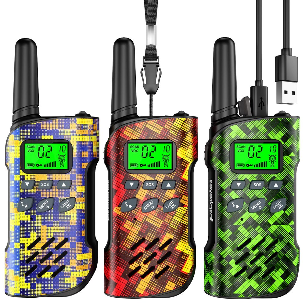 Inspireyes Walkie Talkies for Kids Rechargeable, Easter Basket Stuffers,Gifts for Kids, Toys for Boys and Girls Ages 3-12, 3 Pack Long Range, Outdoor Play, Family Games, Hiking Camping Gear