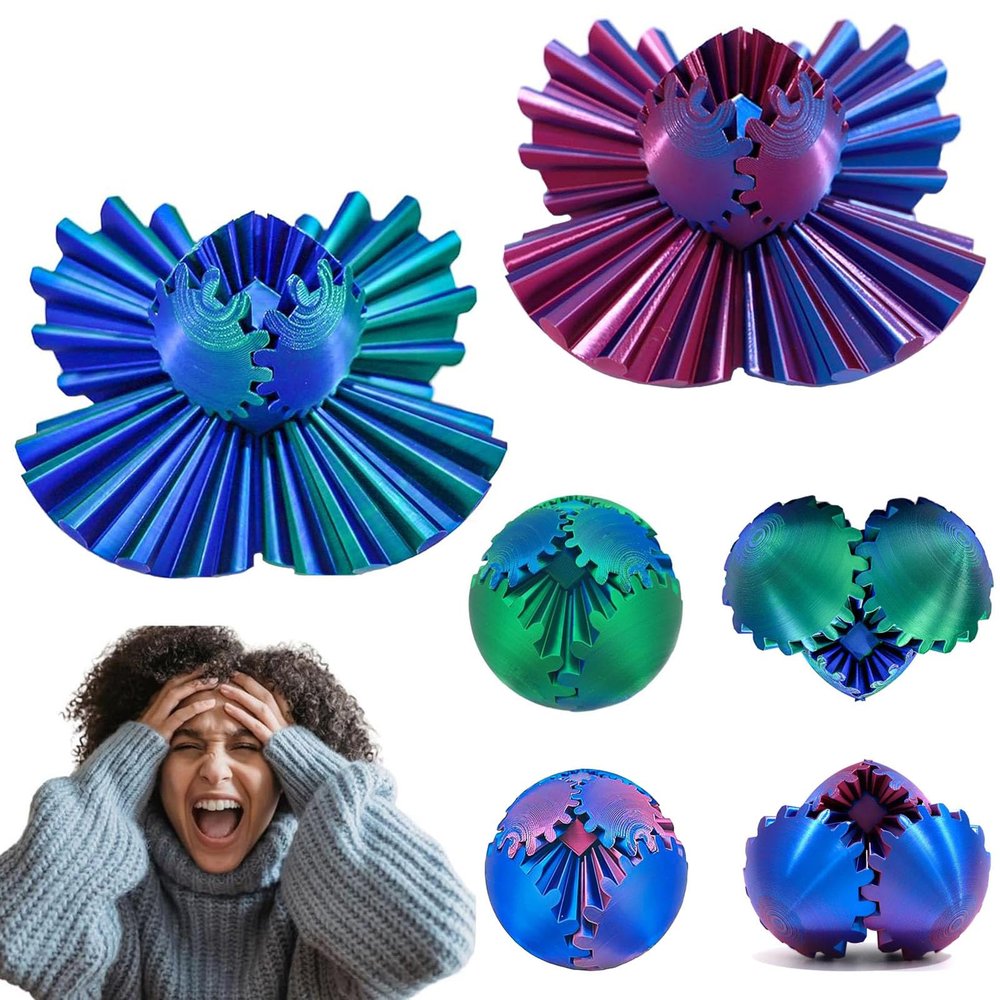 2 Packs DIY Gear Ball, 3D Printed Spin Ball or Cube Fidget Toy, Gear Sphere Desk Toy for Stress and Anxiety Relief, Perfect Christmas Birthday Gift for Kids and Adults (P&G)