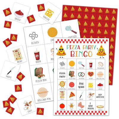 BSIKAIK 24 Players Birthday Bingo Cards Pizza Party Favors Fun Family Pizza Games Bingo Accessories Multiplayer Games for Holiday Birthday Family Party Activities - DH381