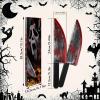 2Pcs Fake Chucky Knife with 30pcs Tattoo Stickers,Halloween Bloody Ghostface Props Toy Knife Set Horror Movie Scream Props Knife Scary for Halloween Costume Cosplay Accessories and Makeup Parties view 2