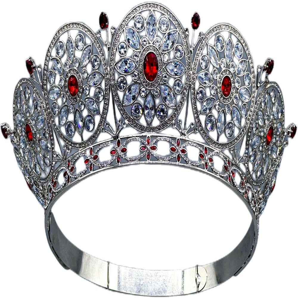 ToysCentral Basics Miss Universe Diamond Nexus Crown The Peace Crown Cubic Zirconia, rub color, pageant, Adjustable, Red and Silver