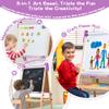 3-in-1 Adjustable Kids Art Easel Set, Height Adjustable Magnetic Whiteboard & Chalkboard with Painting Paper Roll, Wooden Dual-Sided Art Station for Toddlers & Children Ages 3+, Art Supplies Included view 2