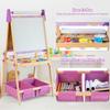 3-in-1 Adjustable Kids Art Easel Set, Height Adjustable Magnetic Whiteboard & Chalkboard with Painting Paper Roll, Wooden Dual-Sided Art Station for Toddlers & Children Ages 3+, Art Supplies Included view 4