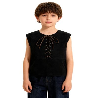 Zaldita Renaissance Lace Up Vest V Neck Sleeveless Waistcoat for Kids Black 8 Years