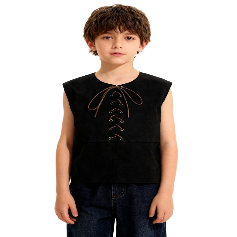 Zaldita Renaissance Lace Up Vest V Neck Sleeveless Waistcoat for Kids Black 8 Years
