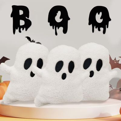 3 Pcs Ghost Halloween Pillows Room DecorationCute Ghost-1 Throw Pillow Decorative Spooky Home Decoration Halloween Bedroom Sofa Couch Supplies