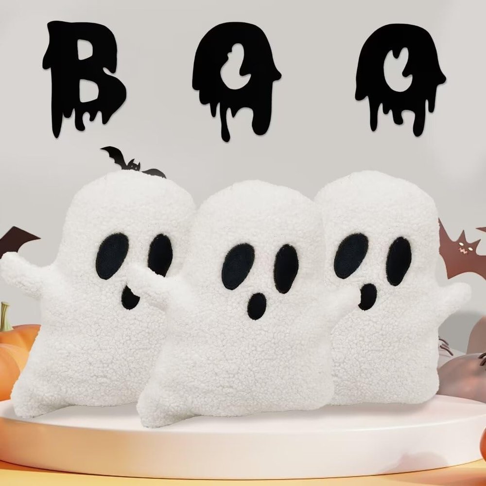 3 Pcs Ghost Halloween Pillows Room DecorationCute Ghost-1 Throw Pillow Decorative Spooky Home Decoration Halloween Bedroom Sofa Couch Supplies